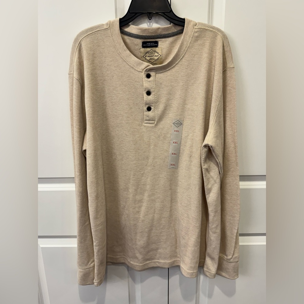 St. John's Bay Long Sleeve Beige Henley Shirt